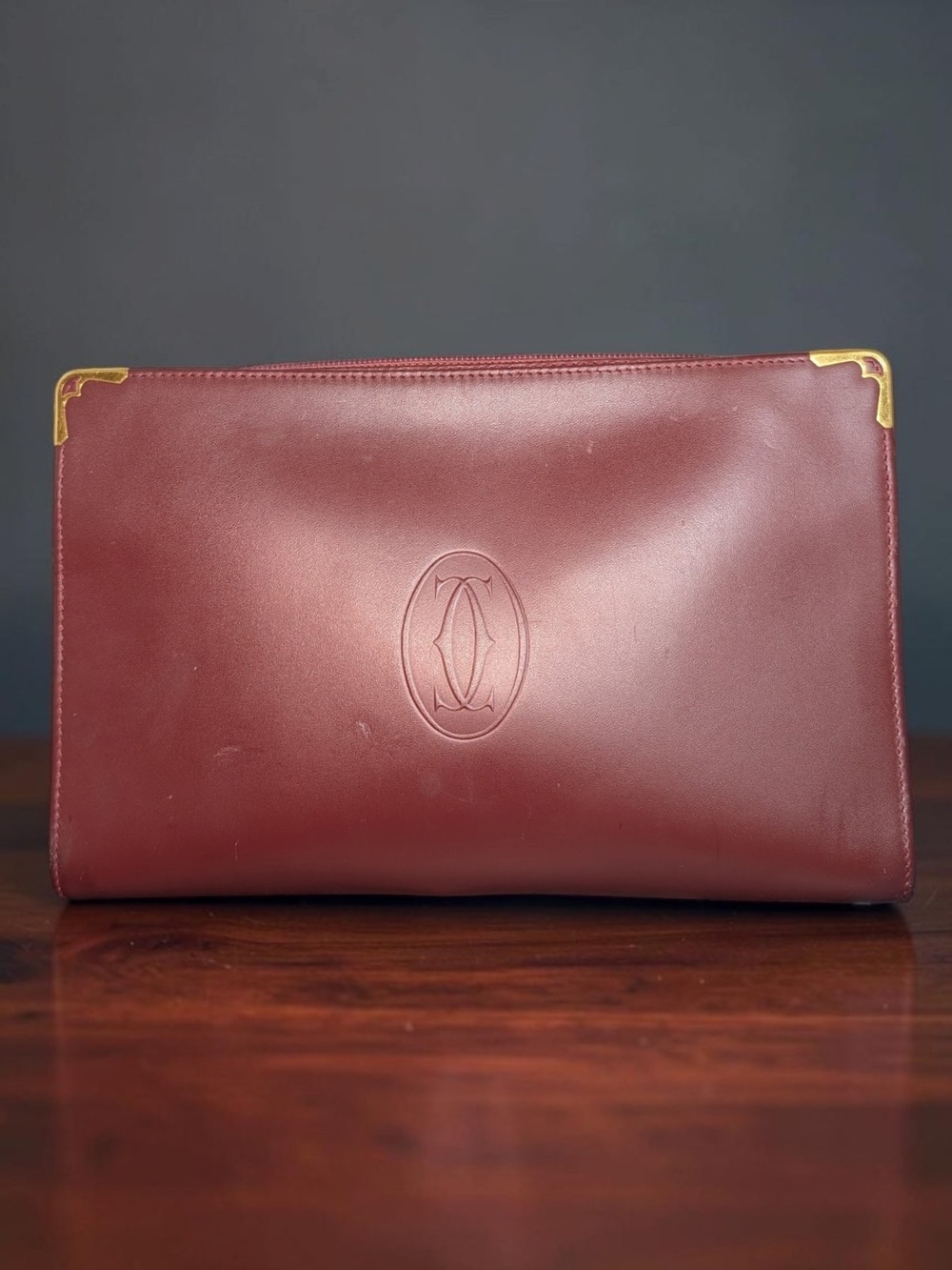 Vintage Cartier Burgundy Leather Women's Clutch Bag